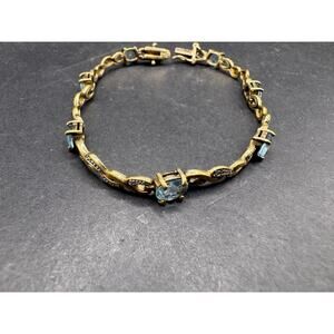 Vtg RJ Graziano Sterling Silver 925 Gold Tone Blue Topaz Tennis Bracelet Sz 7.5